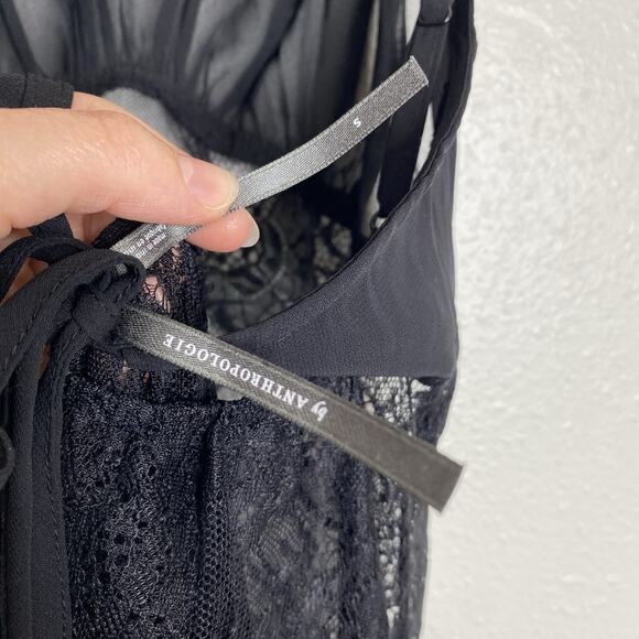 By Anthropologie Ruffle-Strap Sheer Lace Midi Dress Black Size S - Picture 9 of 11